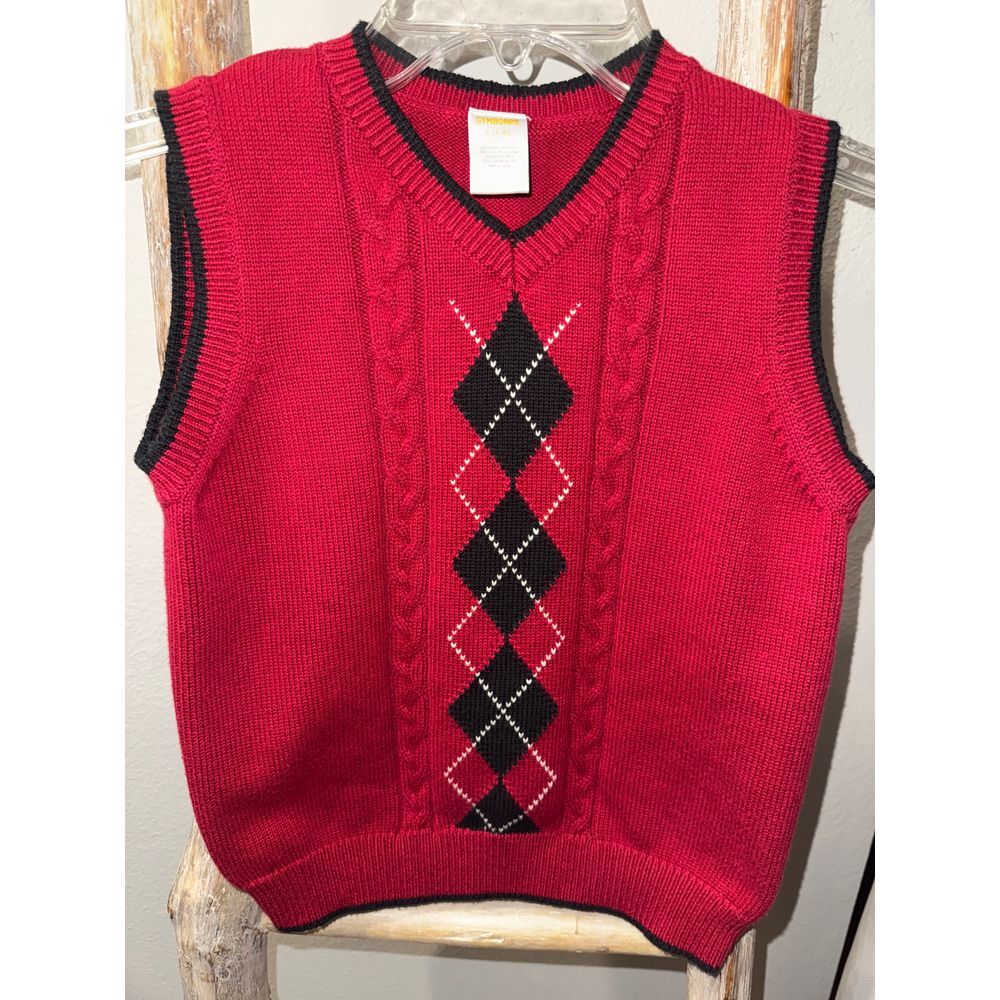 Boys Gymboree Sweater Vest V-Neck Size‎ Small 5-6 Red Black